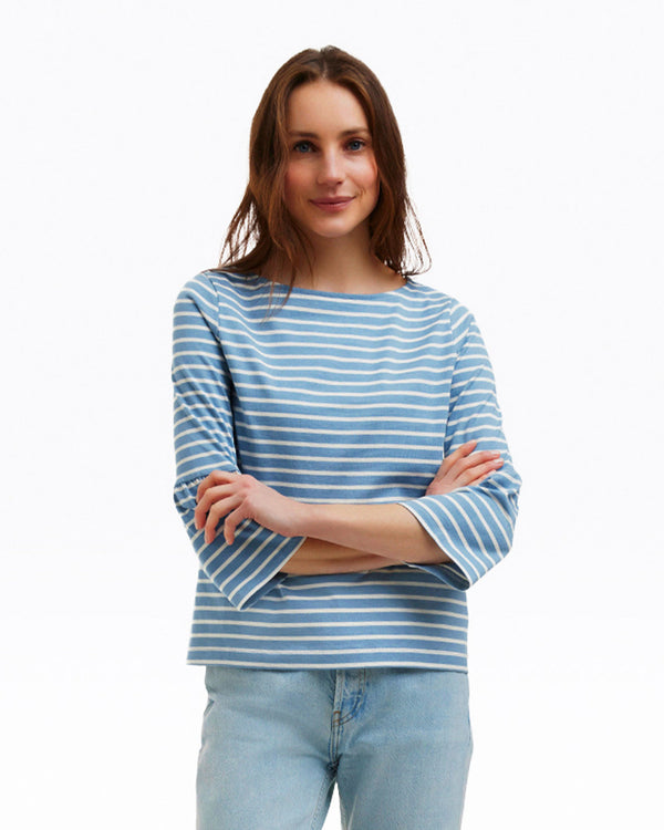 Corey Bell Sleeve Top in Blue Mariner Stripe