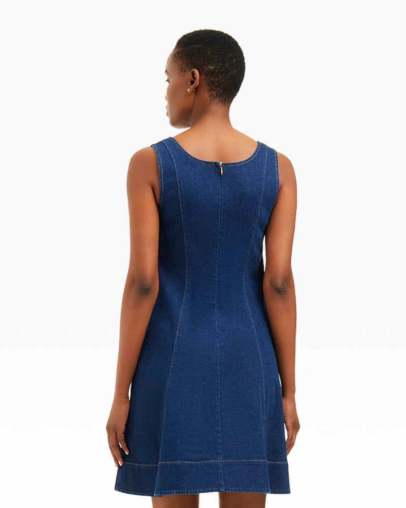 Millie Scoop Neck Mini Dress in Denim