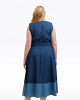 Lorelai Two Tone Sleeveless Wrap Dress in Chambray
