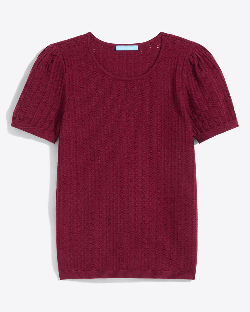 Short Sleeve Sweater in Red Pointelle