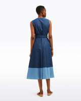 Lorelai Two Tone Sleeveless Wrap Dress in Chambray