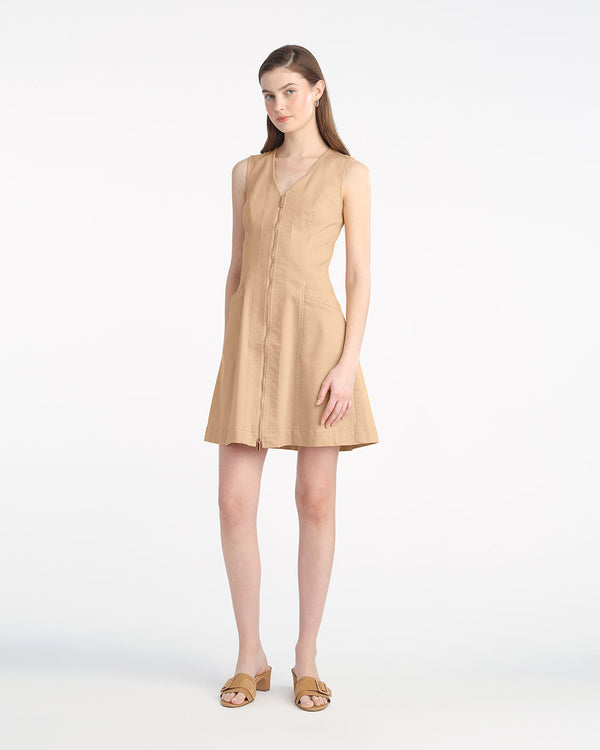 Sienna Sleeveless V-Neck Mini Dress in Croissant