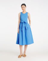 Lila Mixed Media Midi Dress in Light Blue