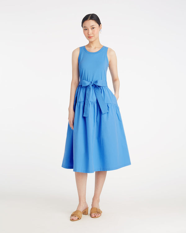 Lila Mixed Media Midi Dress in Light Blue