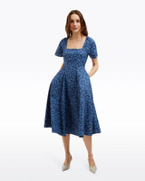 Caitlyn Square Neck Midi Dress in Ribbon Floral