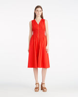 Amber Sleeveless Smocked Waist Midi Dress in Stretch Poplin