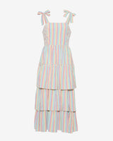 Taylor Tiered Midi Dress in Rainbow Stripes
