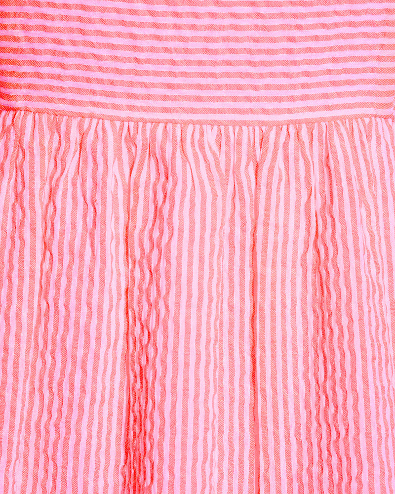 Carrie Midi Dress in Pink Seersucker