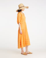Chloe V-Neck Midi Dress in Crinkle Cotton