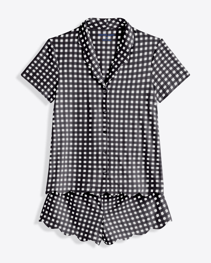 Scallop Sara Pajama Set in Navy Gingham
