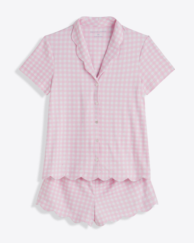 Scallop Sara Pajama Set in Pink Gingham