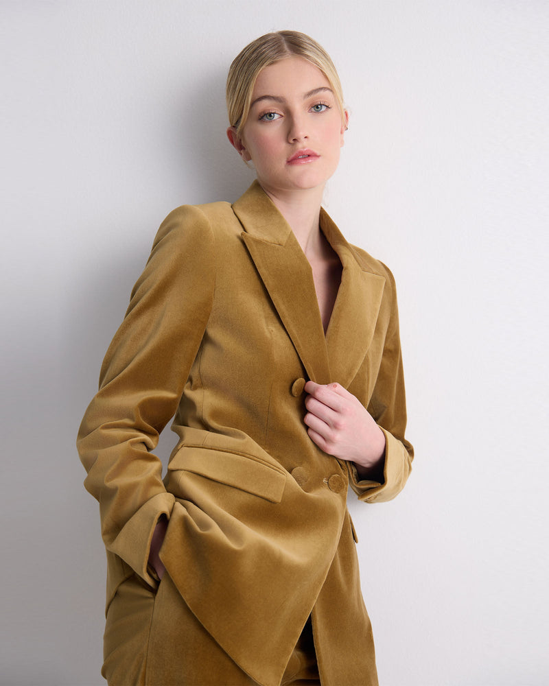 Jenna Double Breasted Stretch Velvet Blazer