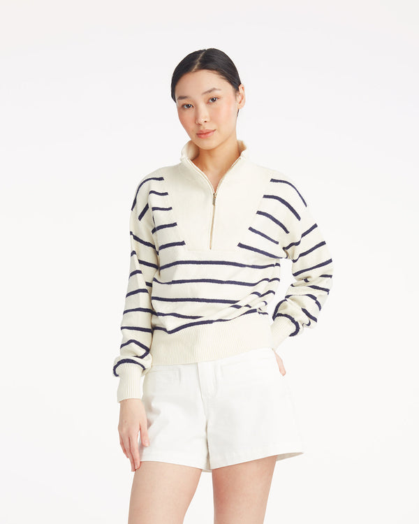 Striped Quarter Zip Sweater in Mariner Stripe