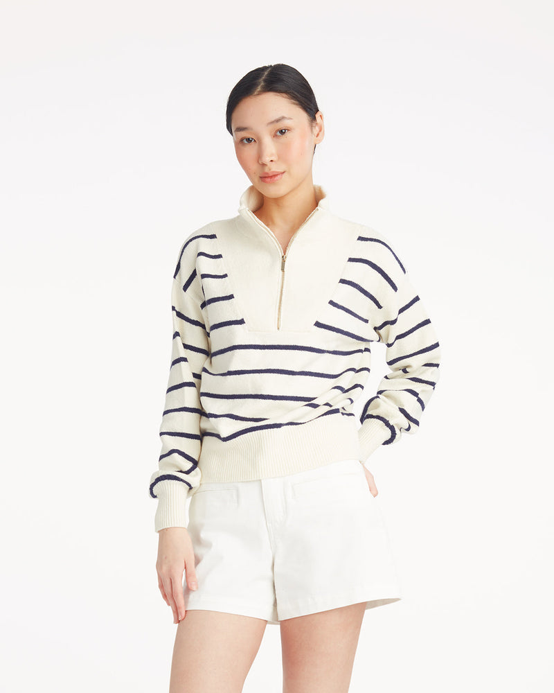 Striped Quarter Zip Sweater in Mariner Stripe
