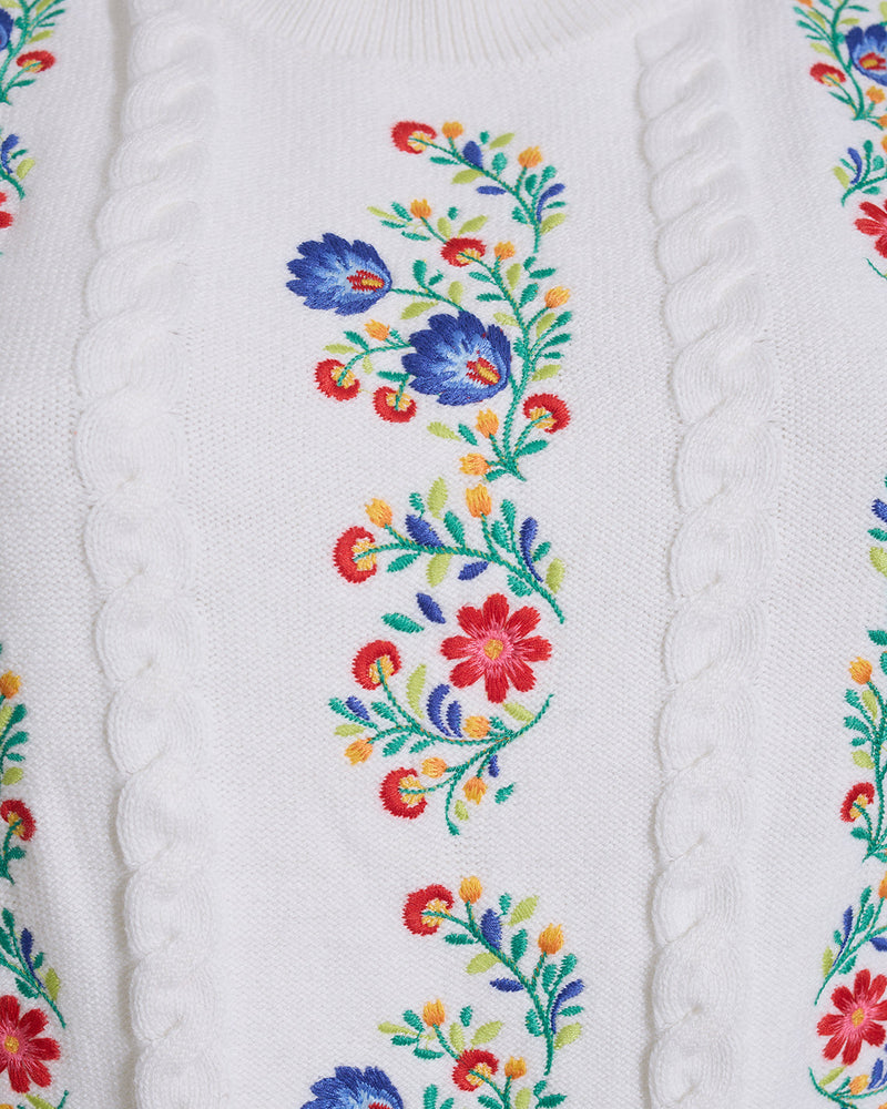 Short Sleeve Sweater with Floral Embroidery