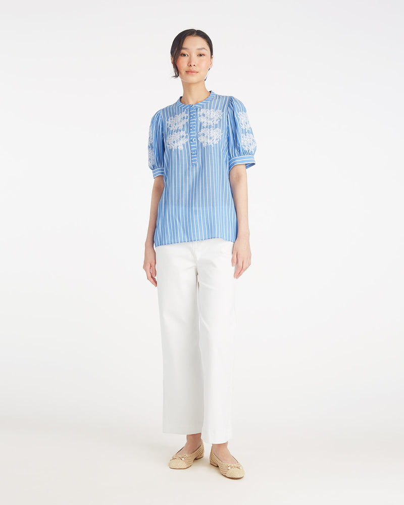 Puff Sleeve Top with Floral Embroidery